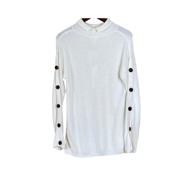 Caslon Collared Button Sleeves Cashmere Blend Sweater Ivory Cloud - Picture 3 of 7